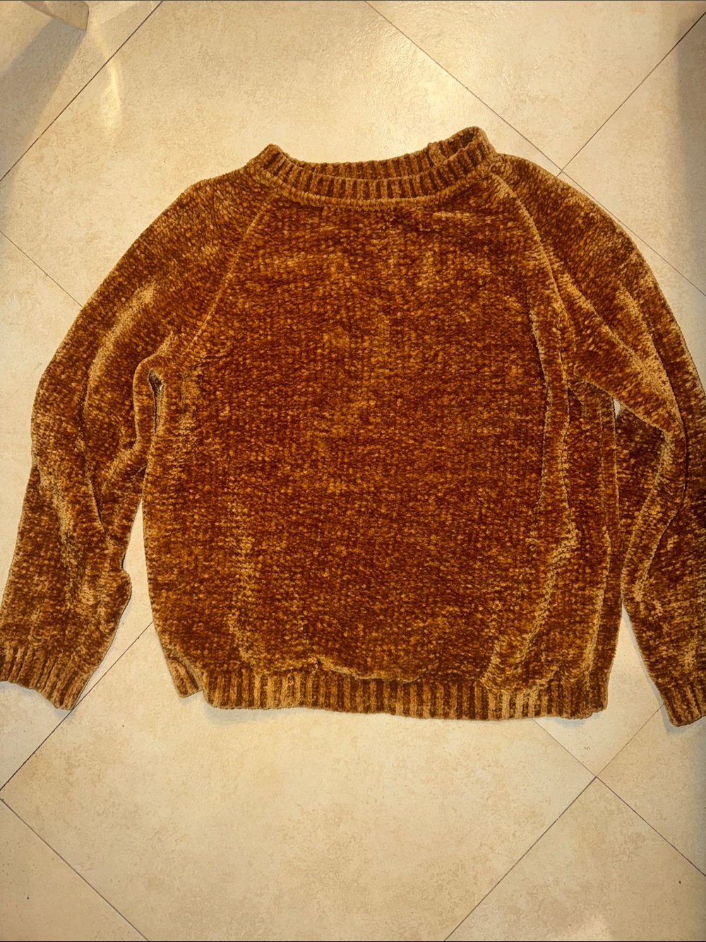 Zara Plush Chenille Crewneck Sweater in Rust